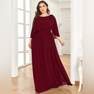 Burgundy Formal Chiffon Cape A-Line Mother of The Bride Dress US16
